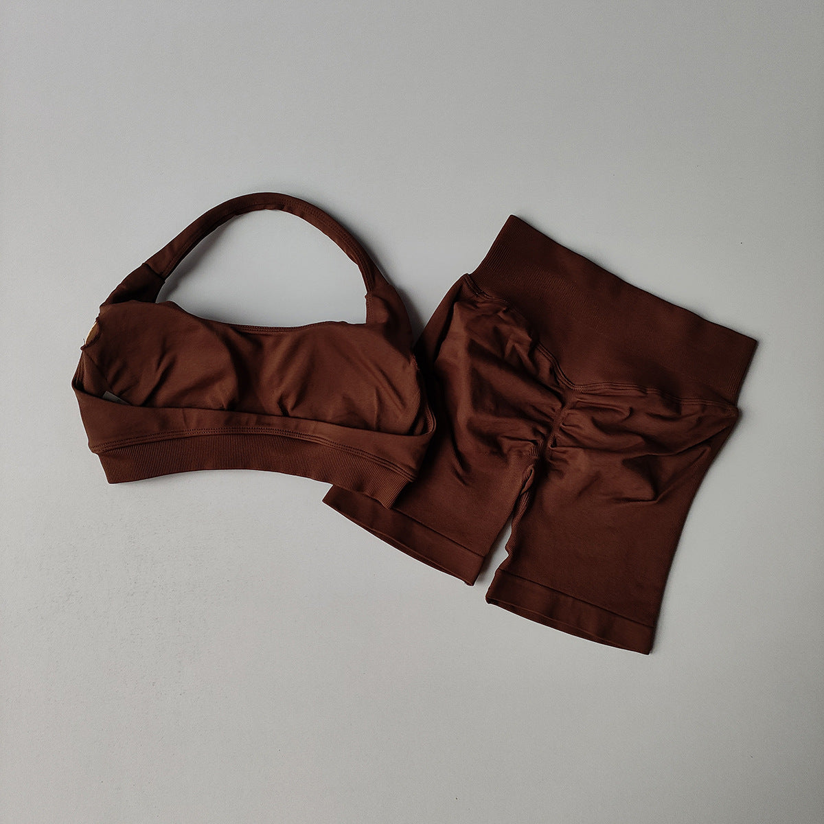 Halter Backless Bra High Waist Peach Sports Shorts Suit