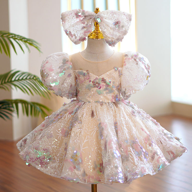 Girls Sequined Piano Costume Wedding Dress