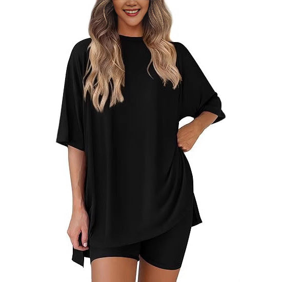 Leisure Crew Neck Split Loose-fitting Women's Home Wear Suit