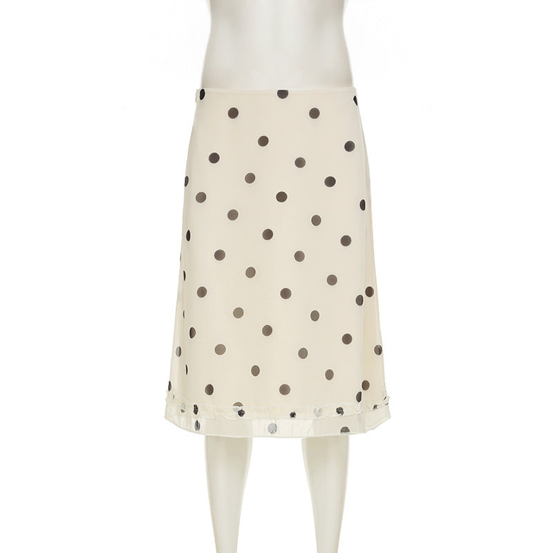 Women's French-style Color Matching Polka Dot Side Zipper Pleated Hip Skirt