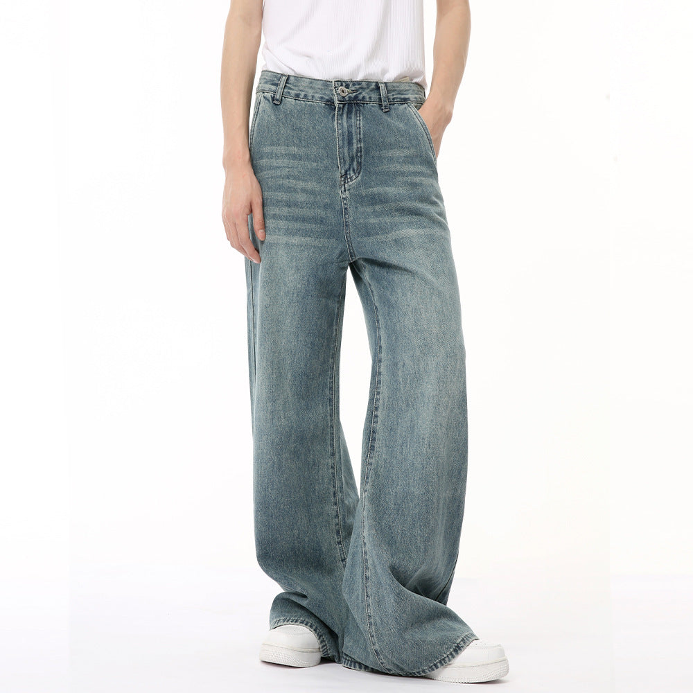 Draping Mop Wide Leg Loose Washed Jeans Tide