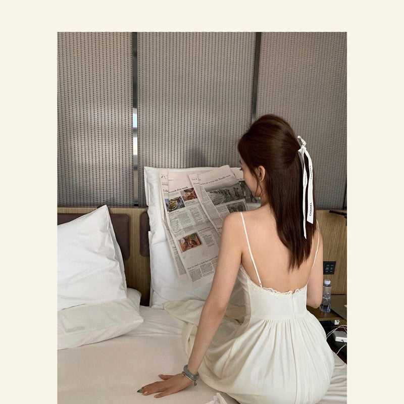 White Temperament Retro Velvet Lace Long Dress