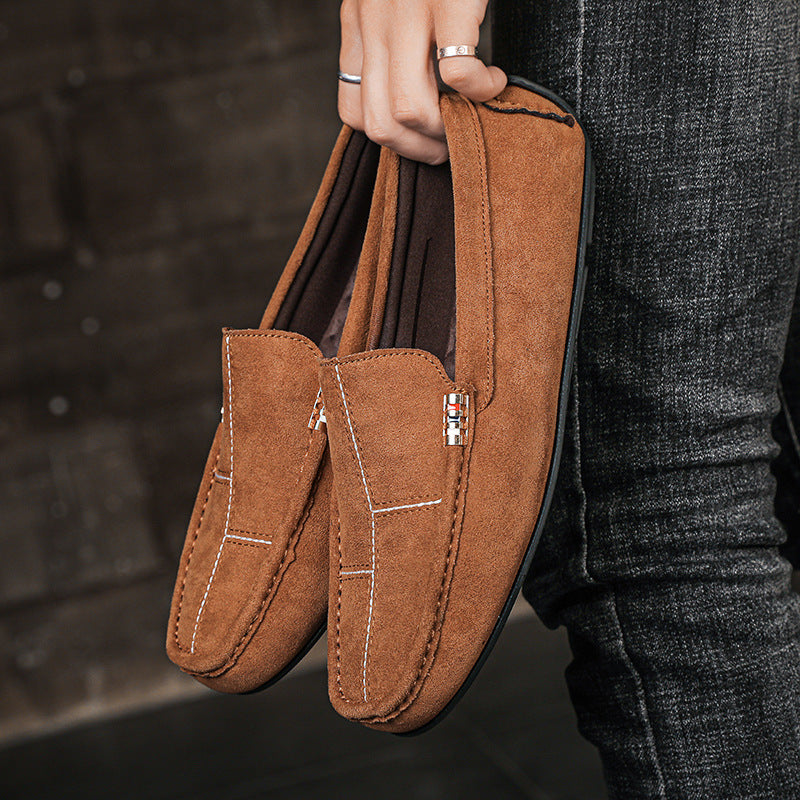 British Style Casual Men's Shoes Suede Rubber Sole Handmade Gommino Casual Shoes