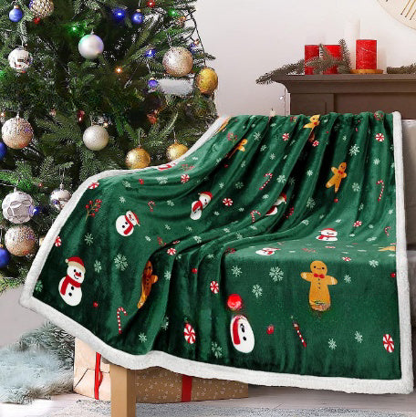 Christmas Printing Double Layer Thickened Fleece Cover Blanket