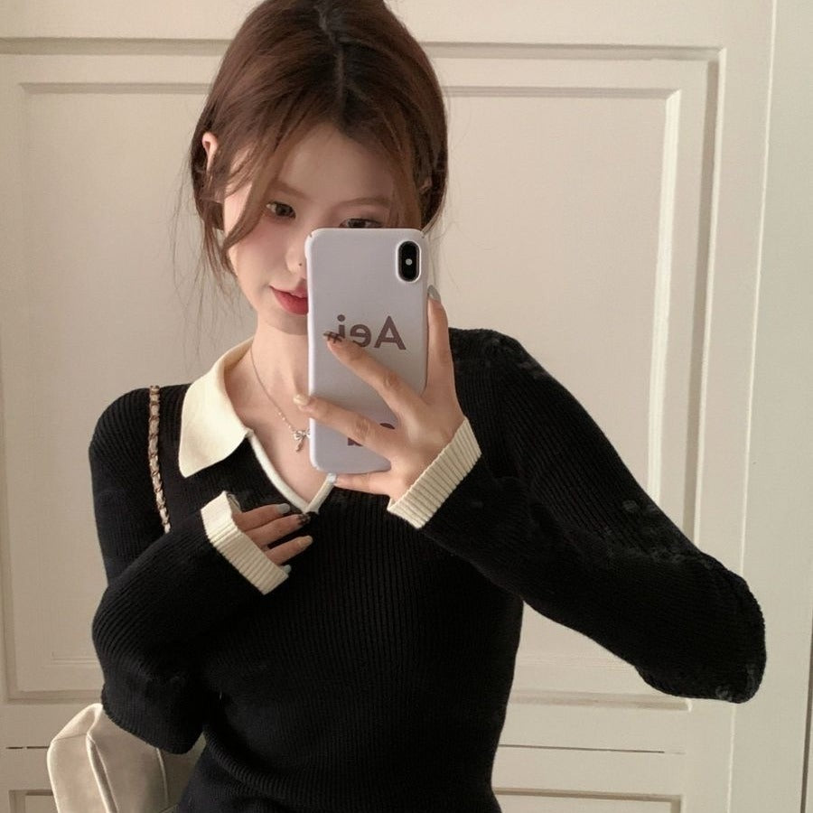 Contrast Color Bottoming Knitwear Casual Sweater