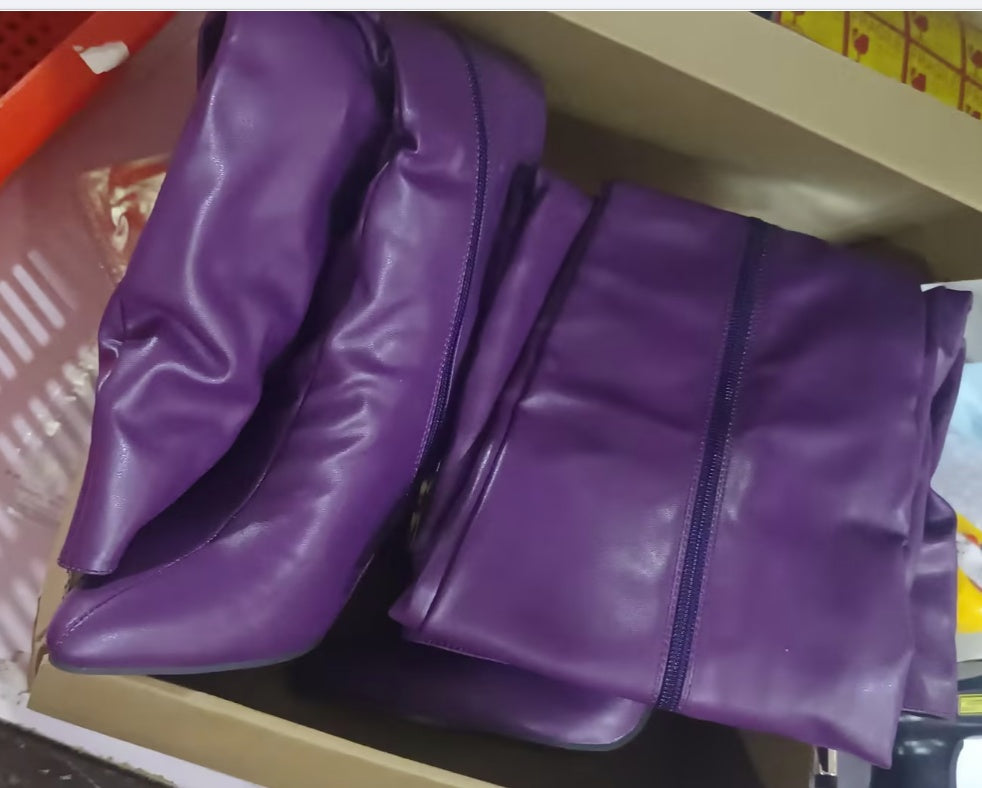 Pointed Toe Side Zip Patent Leather High Stiletto Over The Knee Women's Boots