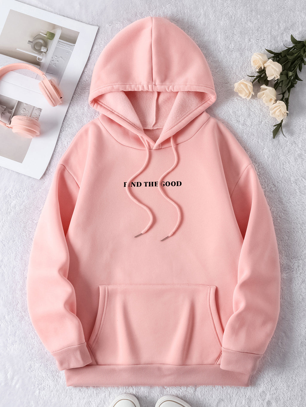 Brushed Hoody Plain Letter Printed Hoodie
