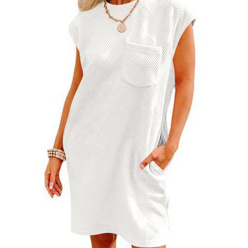 Women's Casual Sports Round Neck Pocket Short Sleeve Loose Dress
