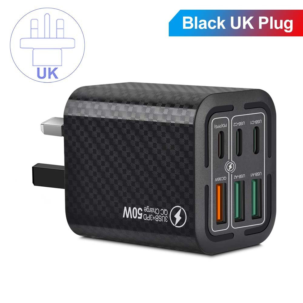 50W 6Ports 3USB 3PD Multi-interface Fast Charging Mobile Phone Charging Plug
