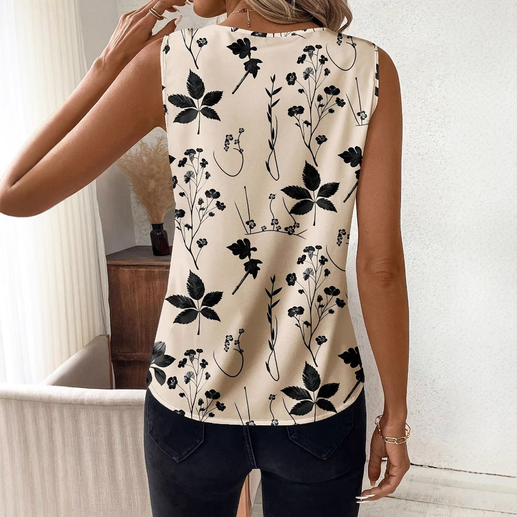 Women's Casual Floral Print Sleeveless V-neck Vest Tops