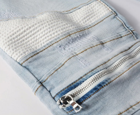 Men's Jeans Zipper Stitching Stretch Slim Hip Hop Skinny Pants