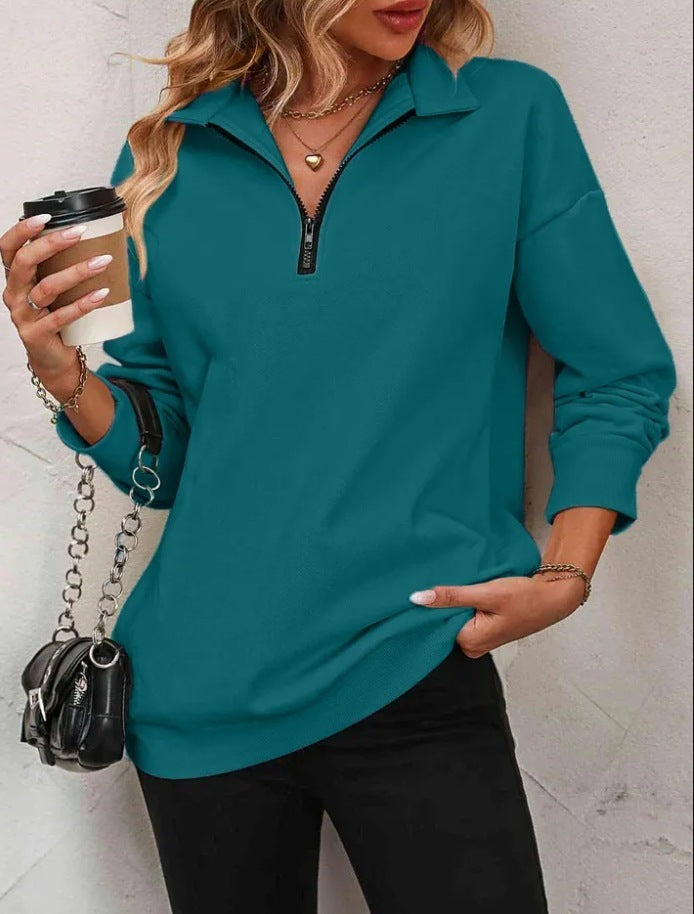 Women's Fashion Half Long-sleeve Zipper Sweatshirt Fashion Pullover