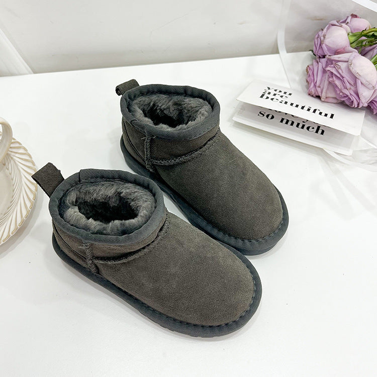 Children's Fur Leather Snow Boots