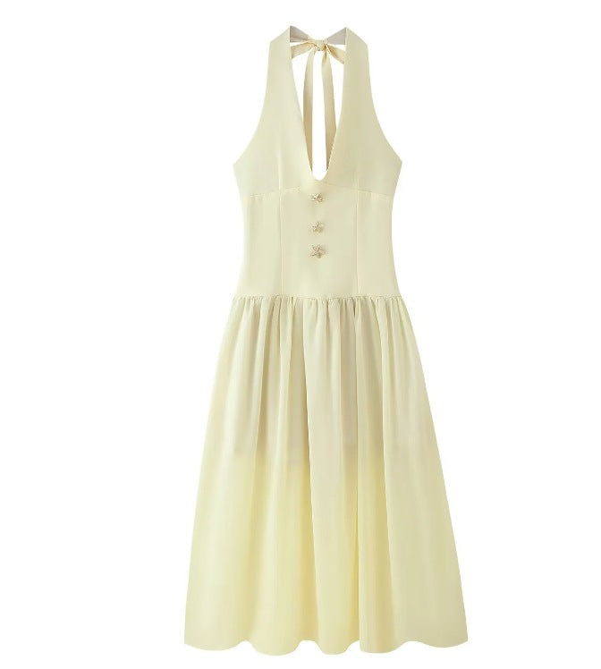 European And American Halter Lace-up Deep V Sexy Girdle Backless Dress