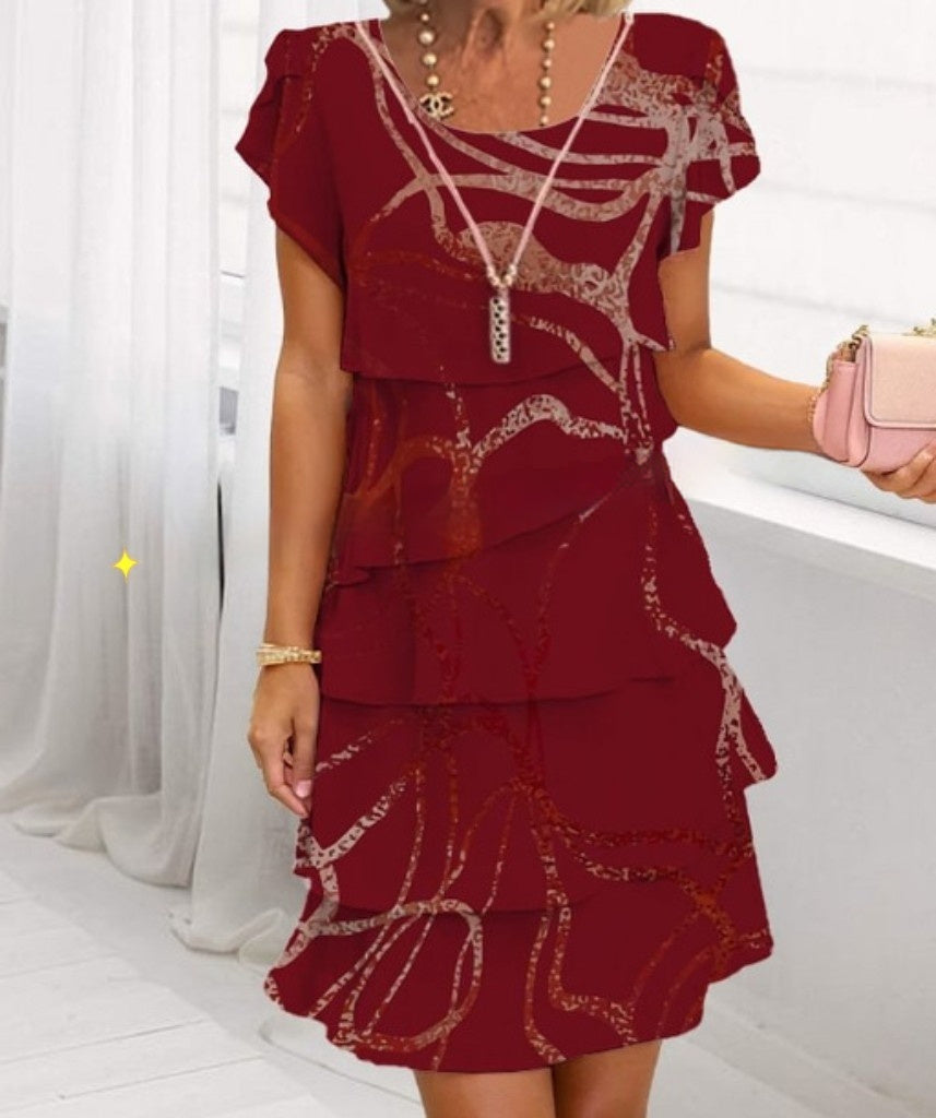 Short Sleeve Round Neck Printing Series Dress