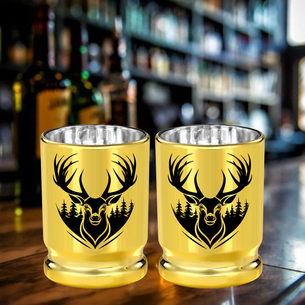 2pcs  50 Caliber Deer Head Golden Plastic Wine Glasses With Gift Box - Leak Proof, Reusable - Stylish Animal Print Design, Suitable For Whiskey, Tequila, Etc