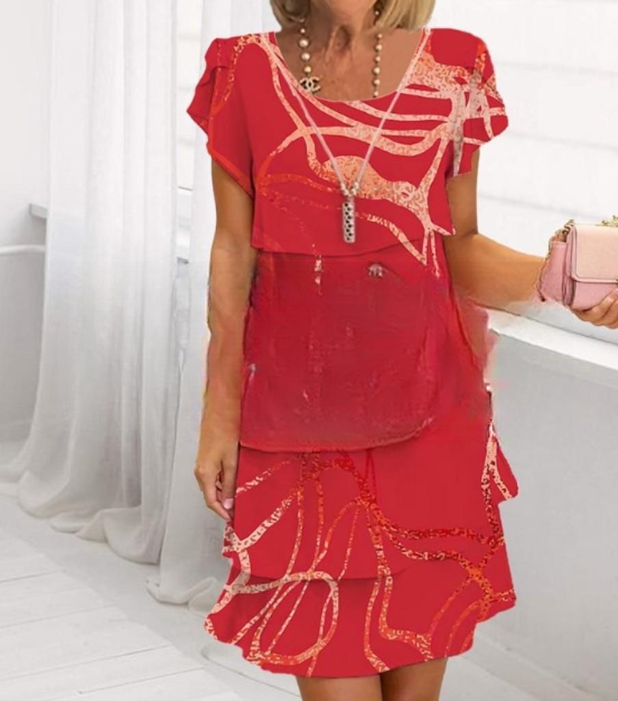 Women's Short-sleeved Round Neck 3D Printed Chiffon Dress