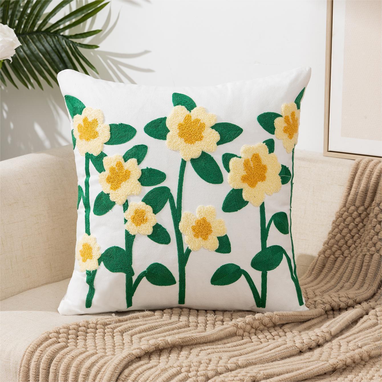 Flower Embroidery Pillow Cover Pastoral Style