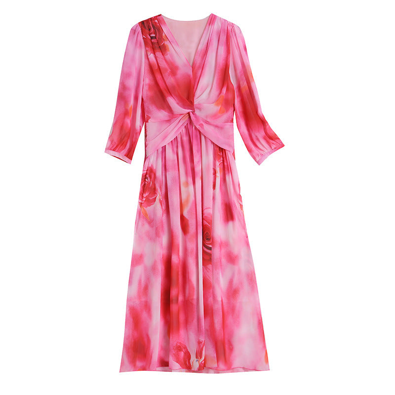 Women's Pleated Chiffon Printed Dress