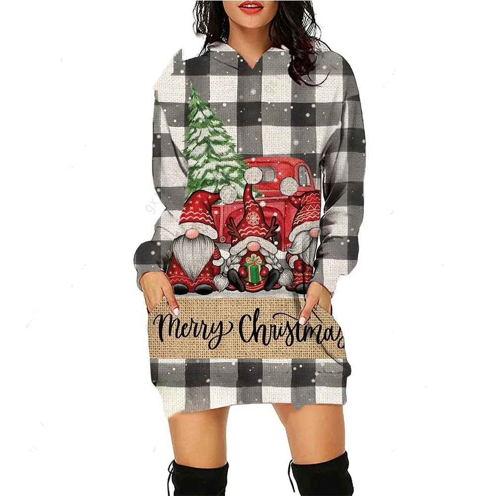 Santa Claus Pullover Hooded Sweater Dress