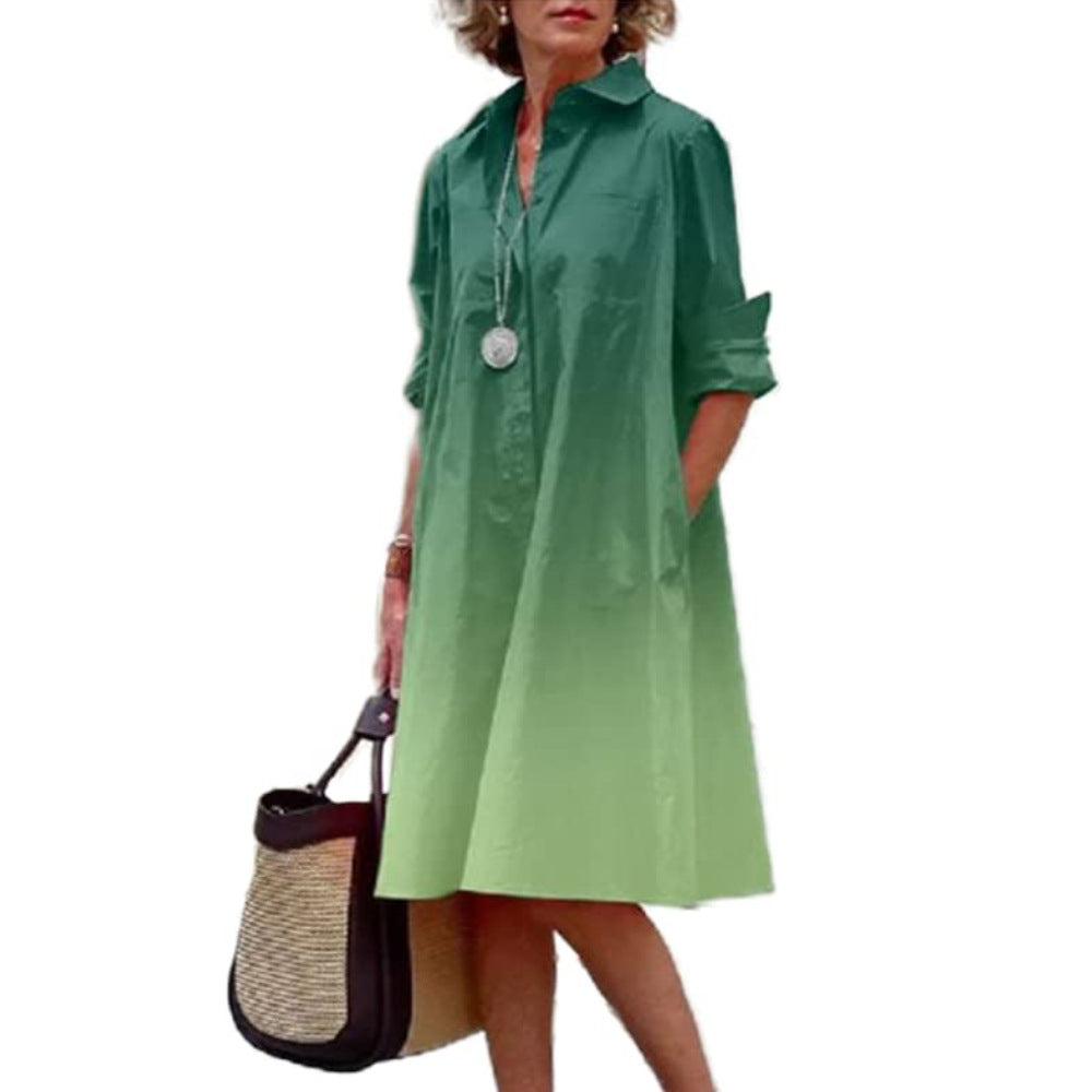 Women's Elegant Floral 3D Digital Printing Single Row Open Button Shirt Dress