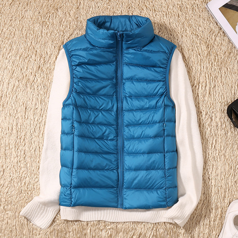 Autumn And Winter New Thin Lightweight Short Type Casual Fashion Stand-up Collar Down Jacket Vest Women's Light Down Feather Liner