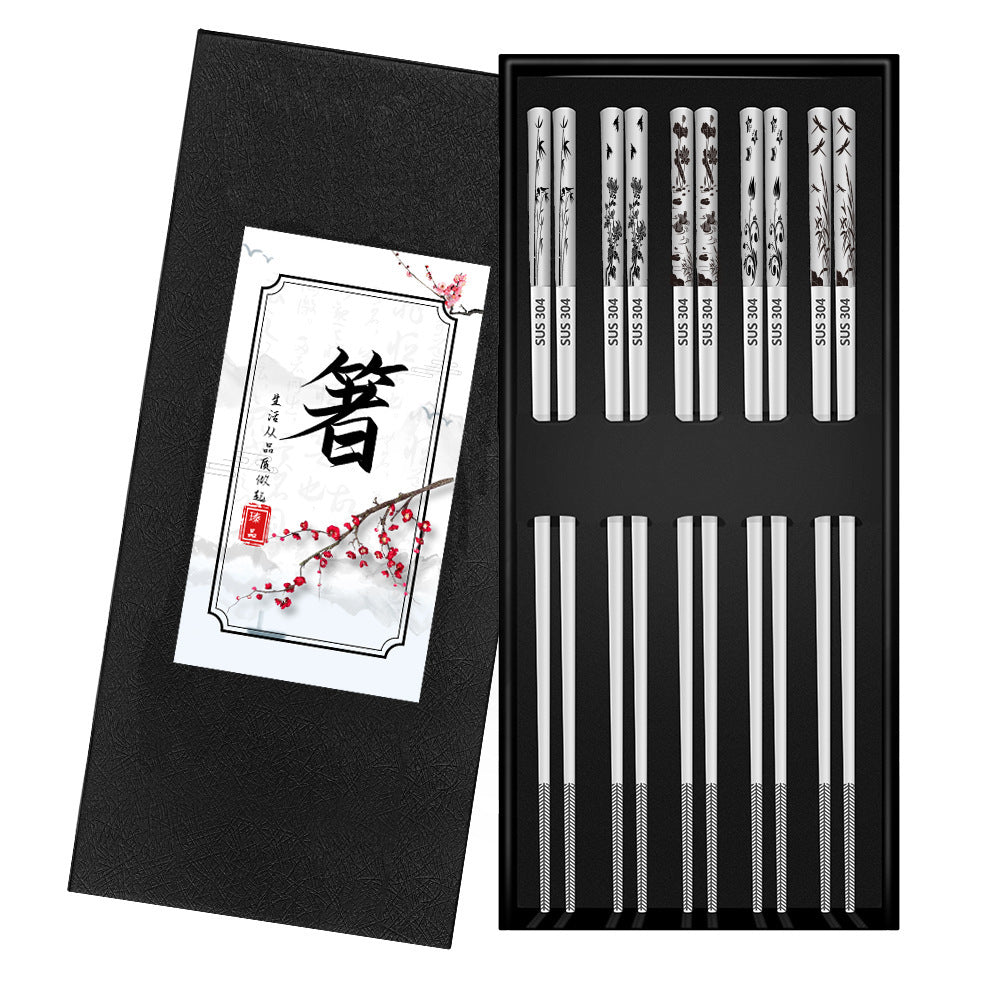 304 Stainless Steel Chopsticks Sets Square Non-slip Household Chopsticks