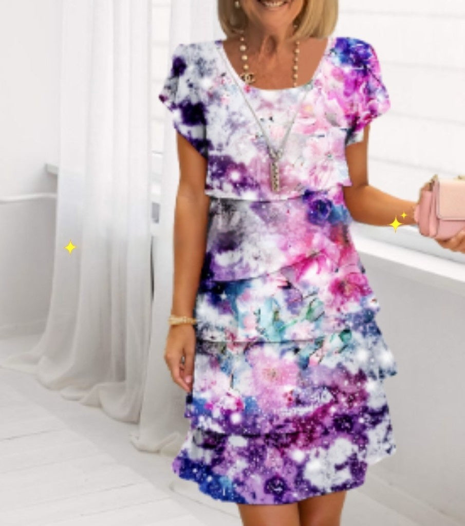 Short Sleeve Round Neck Printing Series Dress