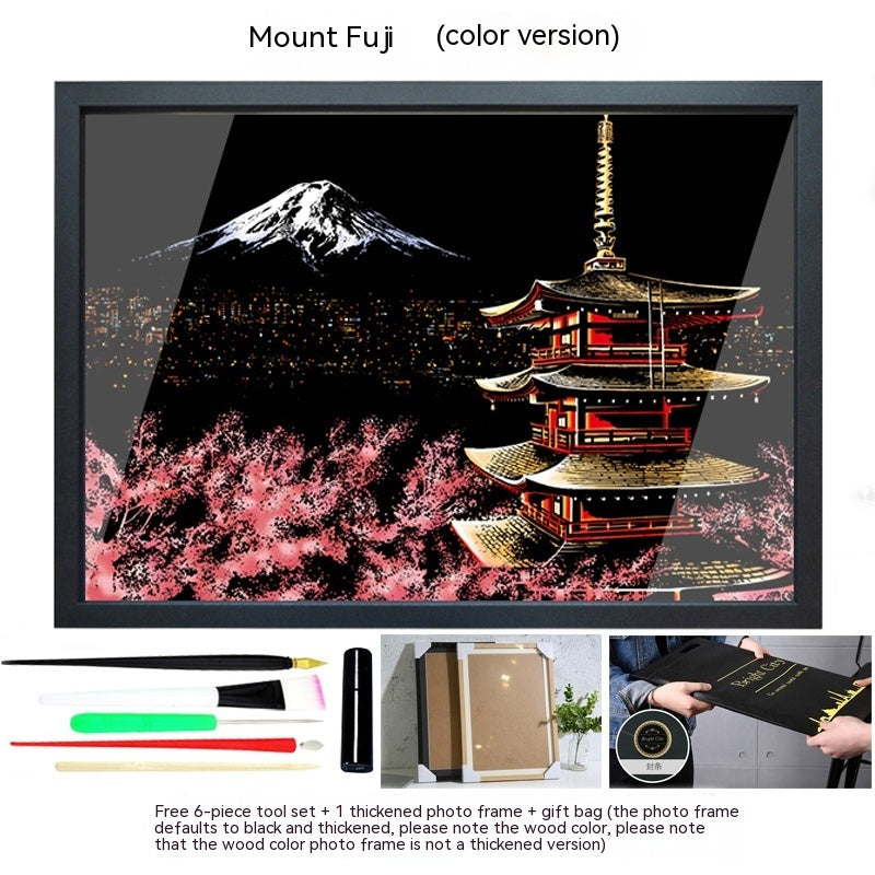 Colourful City Night Scene Hand Scratch Painting