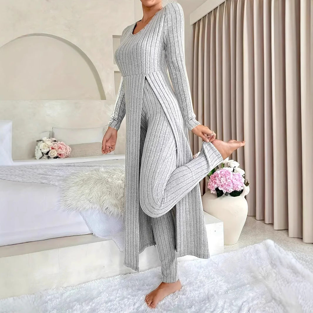 Crew Neck Split Long Sleeve Two-piece Set
