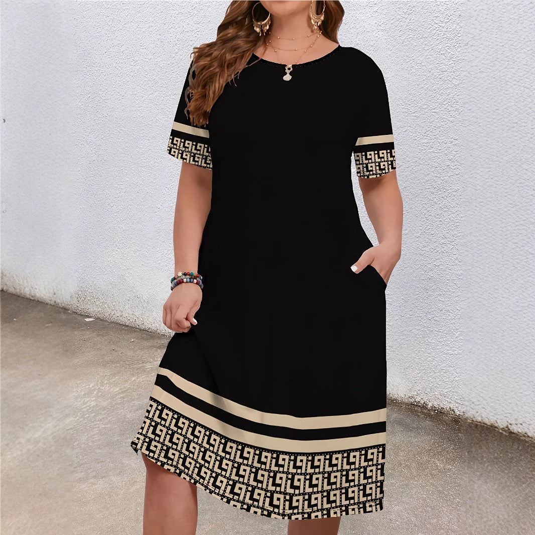 Comfortable Round Neck Fashion Elegant Contrast Color Short Sleeve Dress