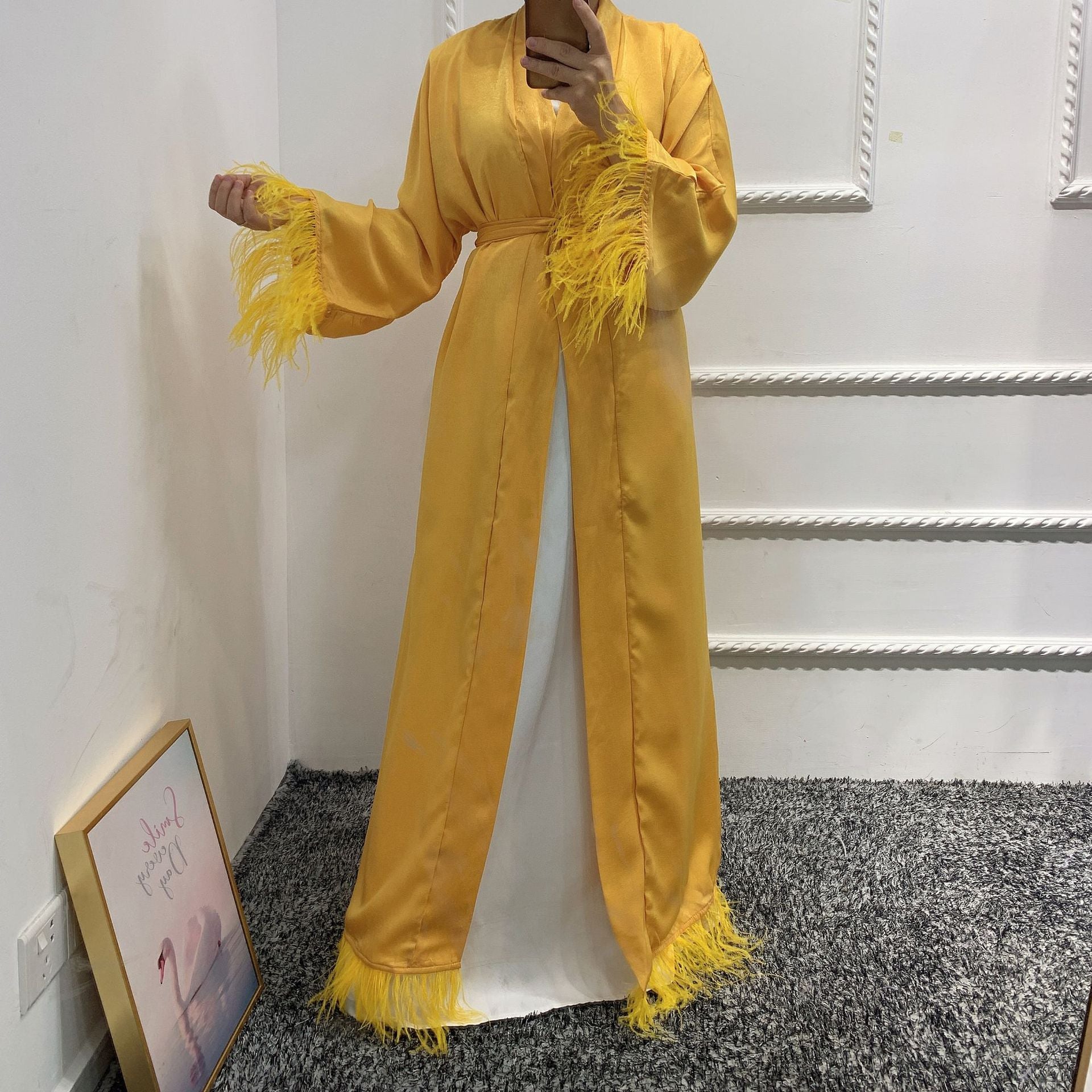 Dubai Cardigan Fashion Fur Lace Women's Robe Dress