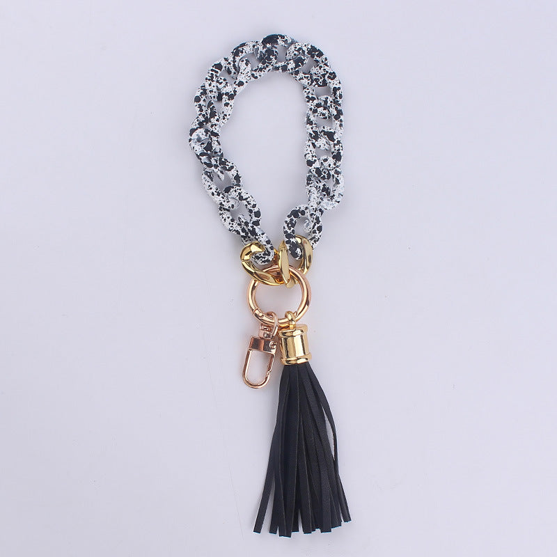 Leather Tassel Acrylic Bracelet Keychain