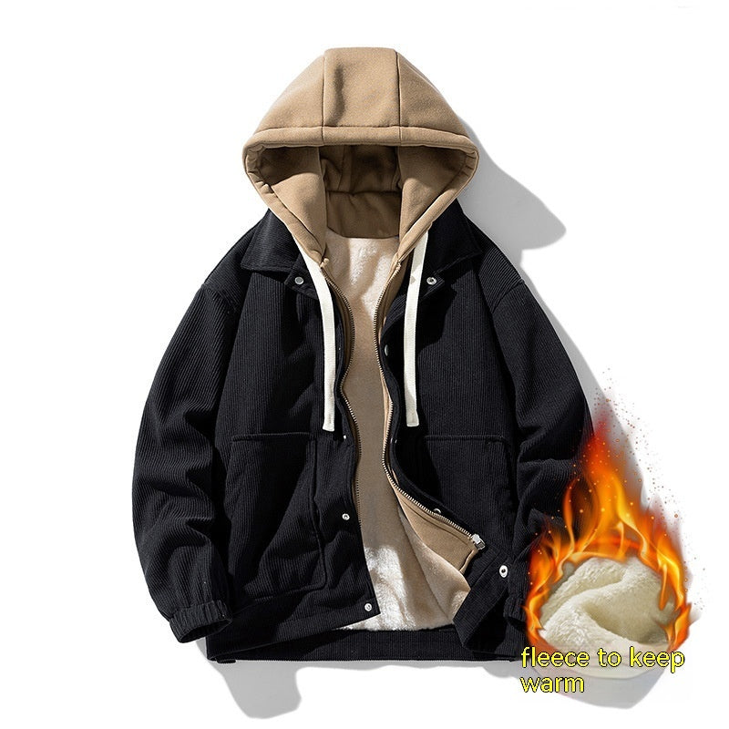 Velvet Padded Thickened Coat Men's Autumn And Winter New Baseball Uniform Hoodie