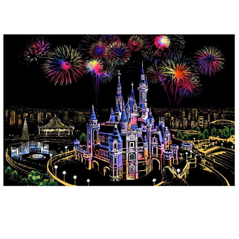 Creative Handmade Color City Night Scene Scraping Painting