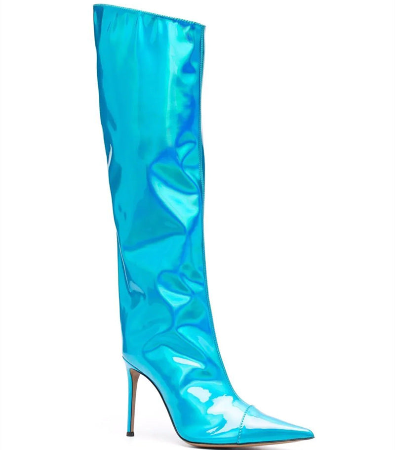 Women's High Heel Pointed Toe Symphony Patent Leather Knee Boots