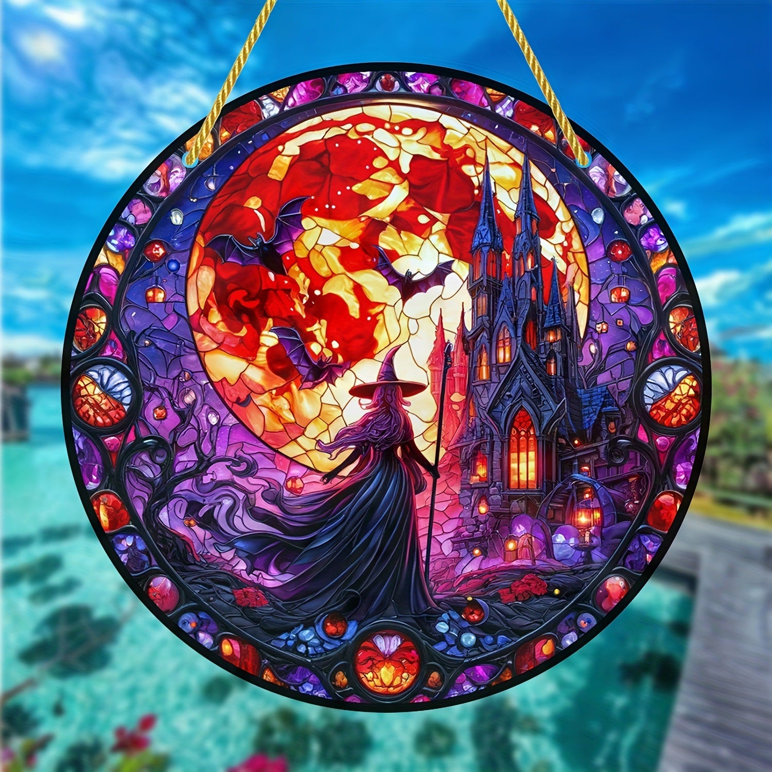 Acrylic Halloween Witch Pendant Color Disc Wall Decorations