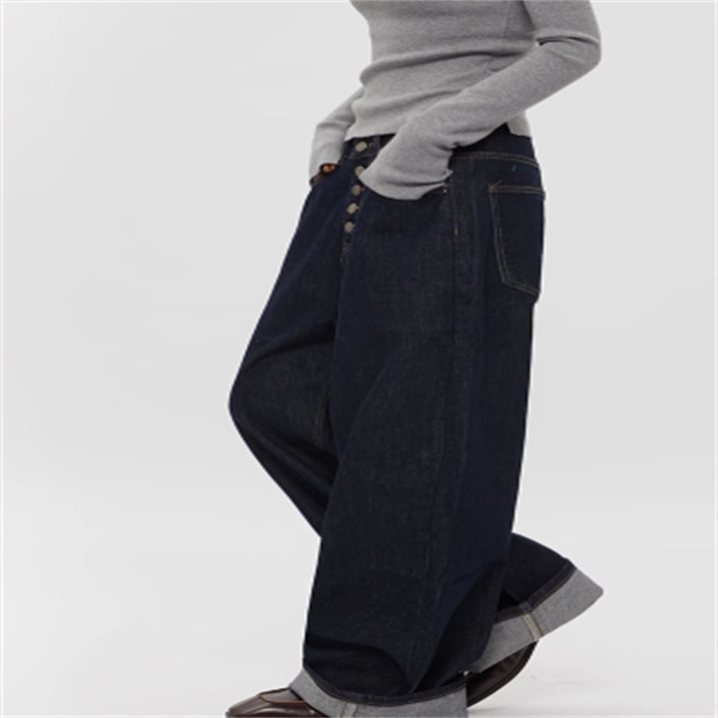 Spring And Autumn Straight Simple Retro Loose Wide-leg Jeans