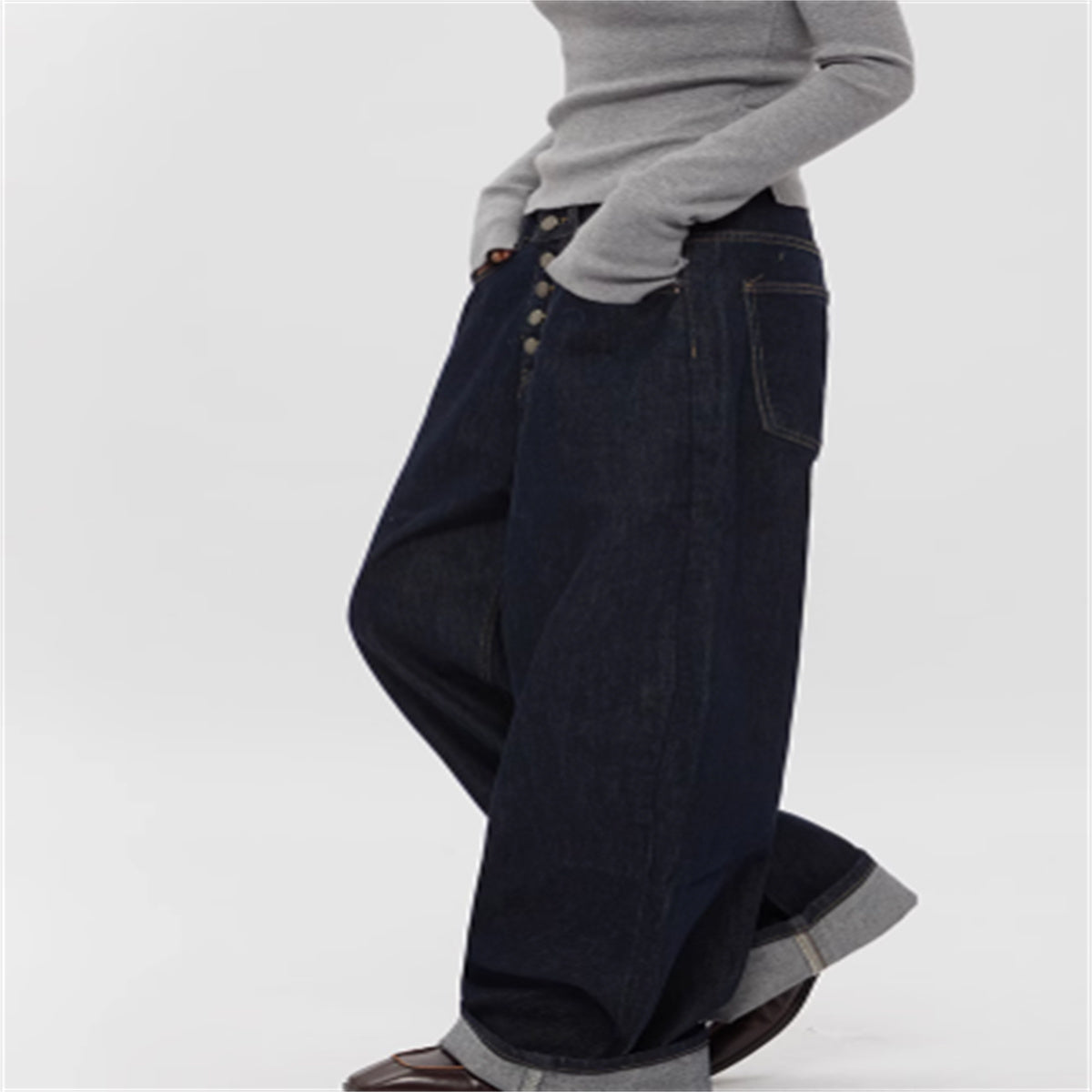 Spring And Autumn Straight Simple Retro Loose Wide-leg Jeans