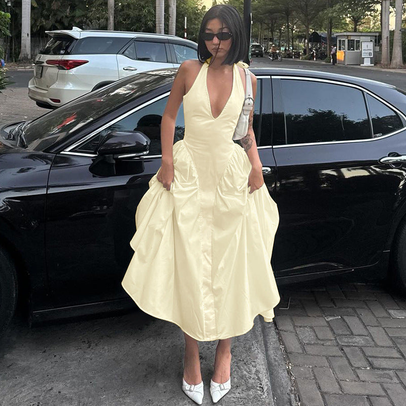 Halter Elegant Large Swing Skirt Dress Women's Clothing