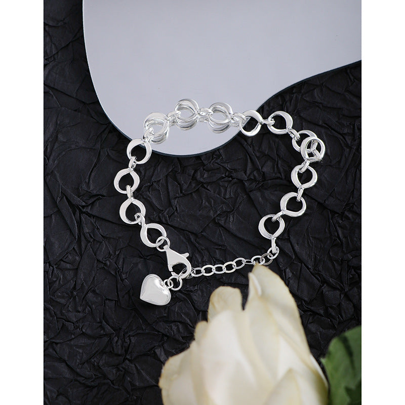 INS Niche Silver Buckle Sterling Silver S925 Heart Bracelet