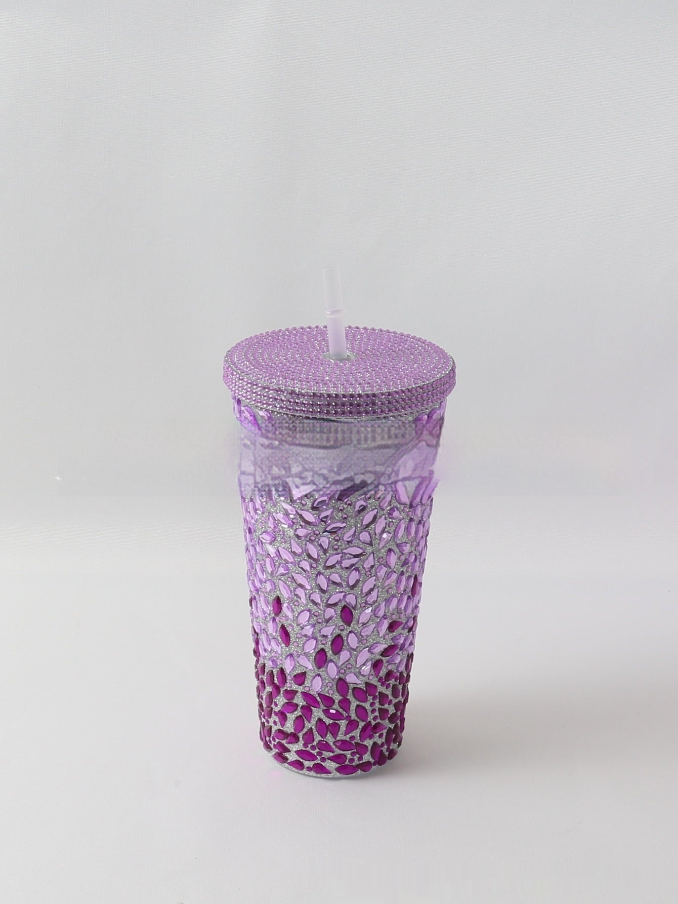 Stick-on Crystals Double-layer Large Capacity Cup With Straw