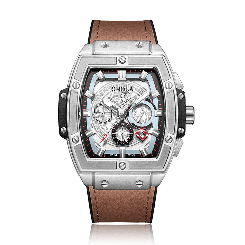 Barrel-shaped multi-function quartz men's watch