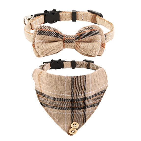 British Cat Collar With Bell Plaid Bow