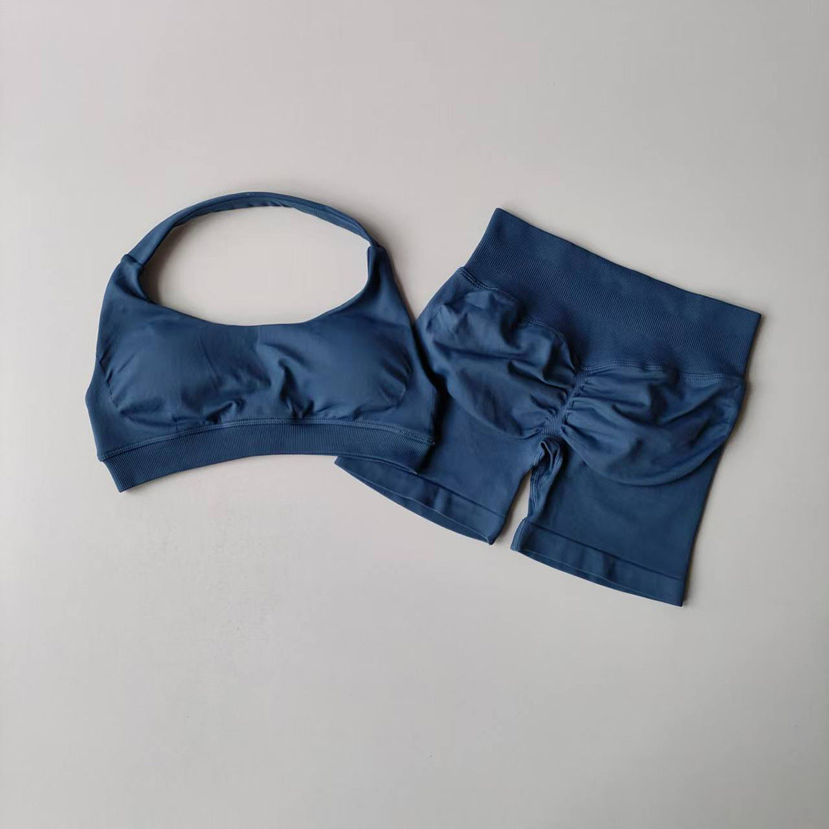 Halter Backless Bra High Waist Peach Sports Shorts Suit