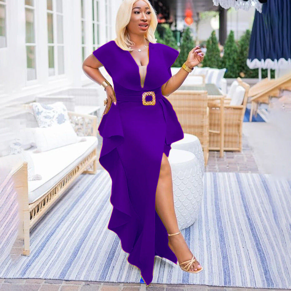 Send Belt Irregular Temperament European And American Plus Size Dress