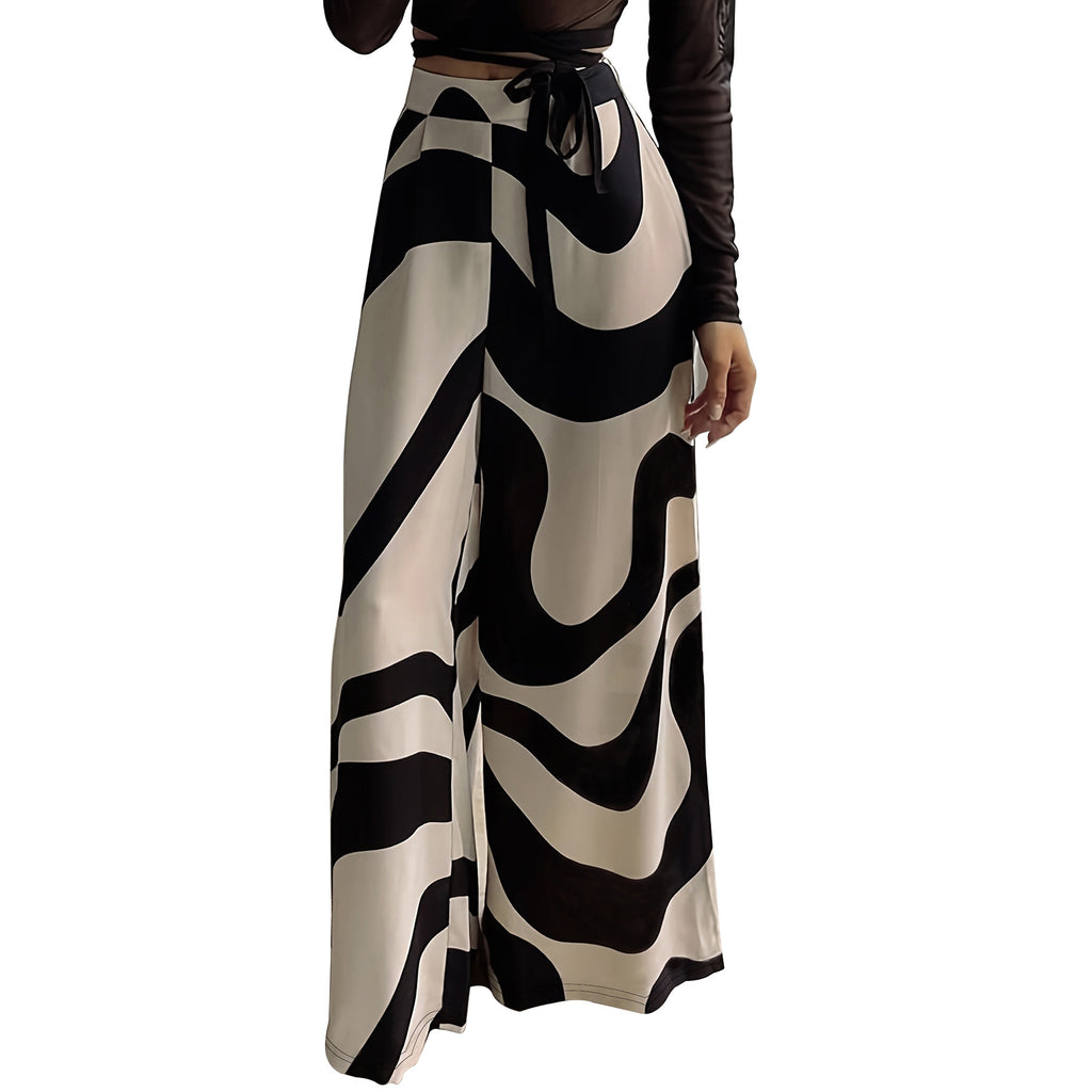 Loose High Waist Wide Leg Printed Straight Casual Pants