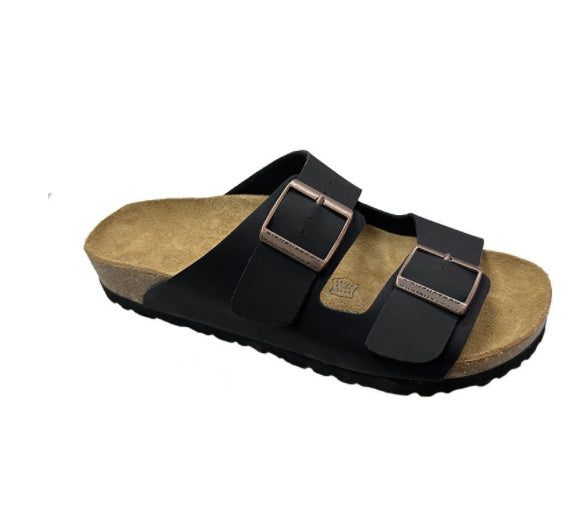 Women's Vintage Cork Flat Boken Sandals Men's One-word Sandals