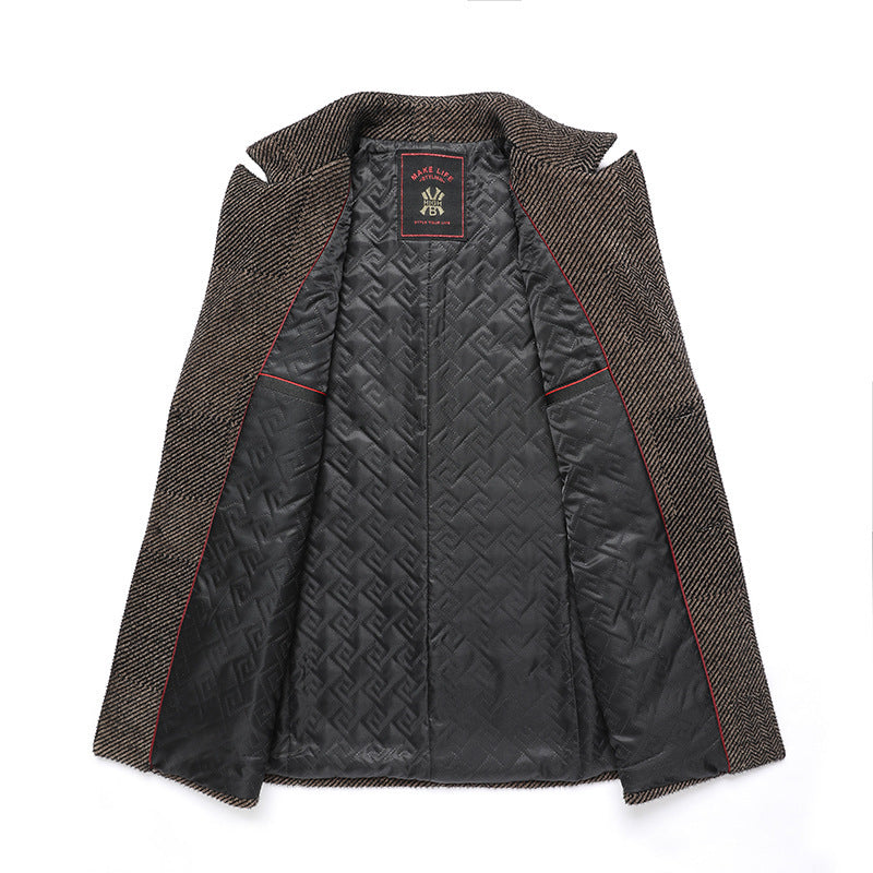 New Men's Chenille Woolen Coat With Scarf And Lapel