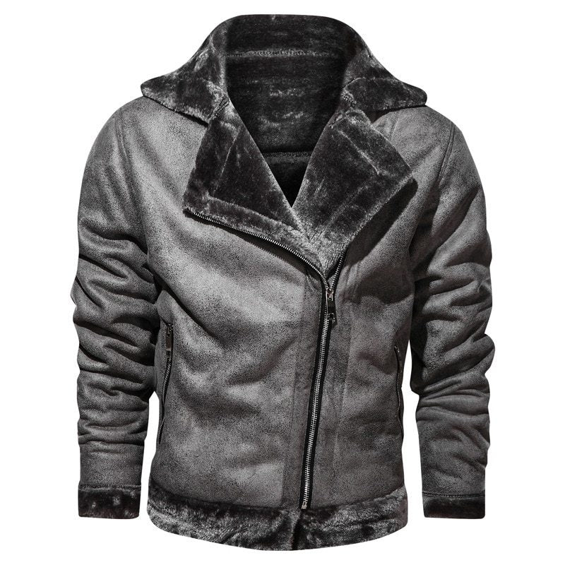 Winter lapel leather jacket plus velvet thick casual